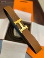 1:1  Hermes Khaki& Black Leather Belt  with Gold 'H' buckle Palladium Buckle 3.8cm